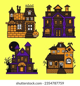 illustration vector graphic halloween house set illustration 