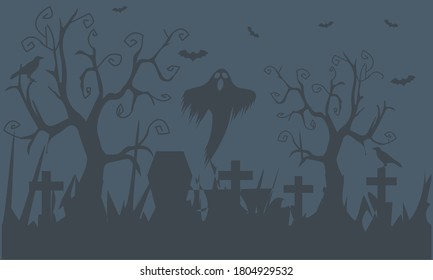 
illustration vector graphic of halloween party background with tombstones