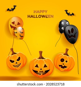 Illustration of vector graphic haloween background banner. Haloween party sign vector cover illustration. Ballon and pumpkin scary. EPS10 format.