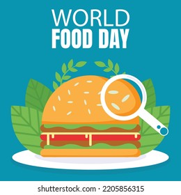 illustration vector graphic of a hamburger viewed with a magnifying glass, perfect for international day, world food day, celebrate, greeting card, etc.