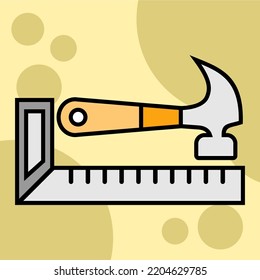Illustration Vector Graphic of hammer ruler, construction tool, equipment icon