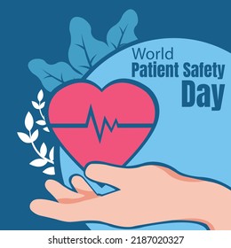 illustration vector graphic of hand holding heart pressure symbol, showing leaf, perfect for international day, world patient safety day, celebrate, greeting card, medical, etc.
