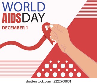 illustration vector graphic of a hand holding a red ribbon, perfect for international day, world aids day, celebrate, greeting card, etc.