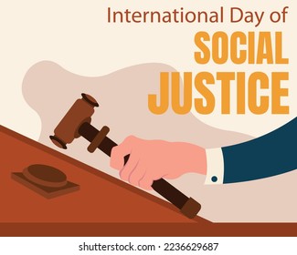 ilustración vectorial de una mano sosteniendo un martillo sobre la mesa, perfecto para el día internacional, justicia social, celebración, tarjeta de saludo, etc.