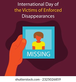 illustration vector graphic of hand holding missing persons information paper, perfect for international day, the victims of enforced disappearances, celebrate, greeting card, etc.