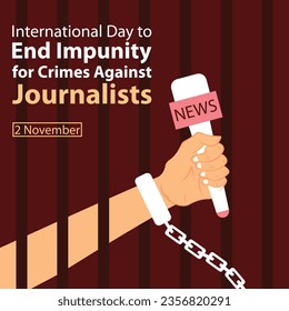 illustration vector graphic of hand holding microphone and chained inside prison, perfect for international day, end impunity, crimes against journalists, celebrate, greeting card, etc.