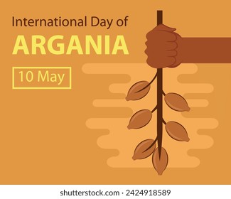 illustration vector graphic of hand holding a stalk containing argania seeds, perfect for international day, international day of argania, celebrate, greeting card, etc.