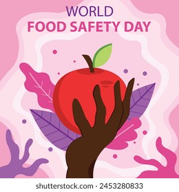 illustration vector graphic of hand holding a fresh apple, perfect for international day, world food safety day, celebrate, greeting card, etc.