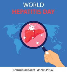ilustración Vector gráfico de mano sosteniendo una lupa para ver el hígado infectado, perfecto para el día internacional, día mundial de la hepatitis, celebrar, tarjeta de felicitación, etc.