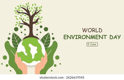illustration vector graphic of hand holding a globe with trees growing on it, perfect for international day, world environment day, celebrate, greeting card, etc.