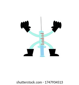 Illustration vector graphic of hand injection to embrace the people, suitable for hygiene campaign.
