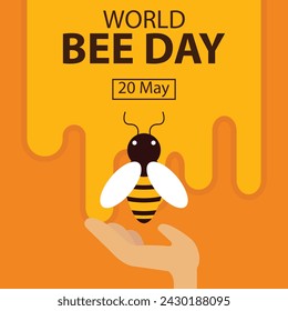 illustration vector graphic of hand lifting a honey bee upwards, perfect for international day, world bee day, celebrate, greeting card, etc.