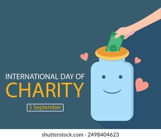 illustration vector graphic of hand putting money into a glass jar smiling, perfect for international day, international day of charity, celebrate, greeting card, etc.