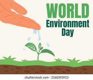 illustration vector graphic of a hand is watering a plant with water, perfect for world environment day, agriculture, botany, celebrate, greeting card, etc.