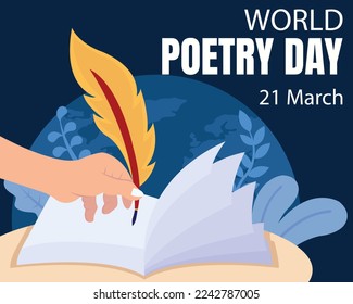 ilustración vectorial gráfico de escritura a mano con quill on book, perfecto para el día internacional, el día mundial de la poesía, celebración, tarjeta de saludo, etc.
