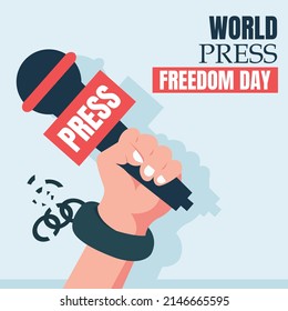 illustration vector graphic of handcuffed holding up a microphone, perfect for world press freedom day, celebrate, greeting card, etc.