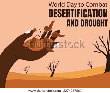 illustration vector graphic of hands hold the ground and withered plants, revealing barren land and dead trees, perfect for international day, world to combat, desertification and drought, celebrate.