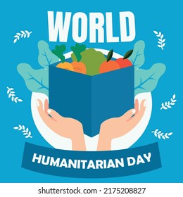 ilustración vectorial gráfico de manos sosteniendo una caja llena de verduras y frutas, perfecta para el día humanitario mundial, naturaleza, celebración, tarjeta de saludo, etc