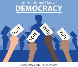ilustración vectorial de las manos con los papeles de votación frente a los miembros del consejo, perfecto para el día internacional, día internacional de la democracia, celebración, tarjeta de saludo, etc.