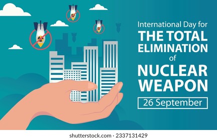 illustration vector graphic of hands holding the city that was dropped by a nuclear bomb, perfect for international day, the total elimination, nuclear weapon, celebrate, greeting card, etc.