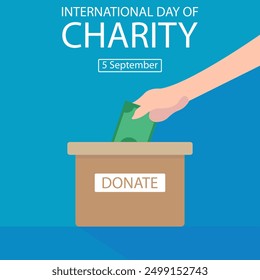 illustration vector graphic of hands put donation money into a cardboard box, perfect for international day, international day of charity, celebrate, greeting card, etc.