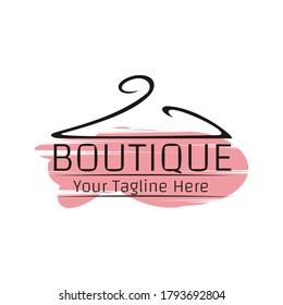 illustration vector graphic of hanger design logo with boutique teks, pink color background - perfect for fashion shop, boutique, clothing, etc