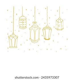 Ilustración vector gráfico de luces y estrellas colgantes perfecto para iconos de ramadán y eid