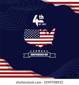 Illustration vector graphic of Happy 4th of July Independence Day USA Flag Map 
