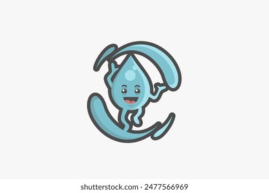Ilustración Vector gráfico de la mascota del personaje del agua de gota feliz. Bueno para el logotipo