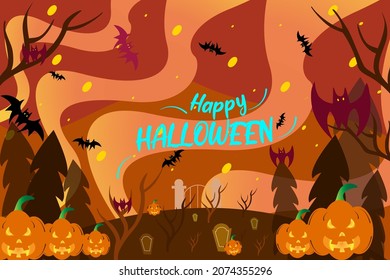 Illustration vector graphic of happy halloween for party invitation backgound. Wallpaper. Web.