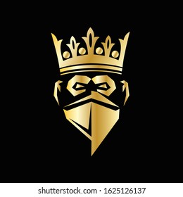 illustration vector graphic of head gorilla  with crown on gold color .Perfect for e sport,t shirt,and sport symbol