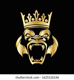 illustration vector graphic of head gorilla  with crown on gold color .Perfect for e sport,t shirt,and sport symbol