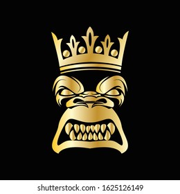 illustration vector graphic of head gorilla  with crown on gold color .Perfect for e sport,t shirt,and sport symbol