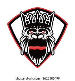 illustration vector graphic of head gorilla  with crown and red lips .Perfect for e sport,t shirt,and sport symbol