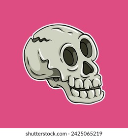 Ilustración vector gráfico de la cabeza de la caricatura del cráneo. Perfecto para el diseño del tatuaje, camiseta, símbolo gótico, logotipo, mascota, etiqueta engomada, arte del elemento, etc