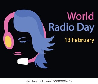 illustration vector graphic of head of a woman wearing headphones, perfect for international day, world radio day, celebrate, greeting card, etc.