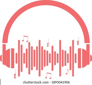 Ilustración vectorial gráfica de auriculares o auriculares con señal de audio y nota. Perfecto para la industria de productos de audio y música
