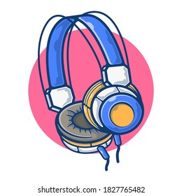 Illustration, Vektorgrafik von Headphone zum Hören von Musik. Logo-Kopfhörer-Konzept. Flache Cartoon-Stile perfekt für Aufkleber, Wallpaper, Ikone, Landing-Page, Website.