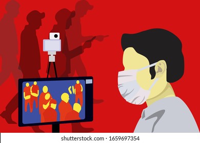 Illustration vector graphic of Health officials check people who come from China with a thermal scanner to scan the corona virus or covid-19 virus.  stop virus outbreak concept. vector EPS10.