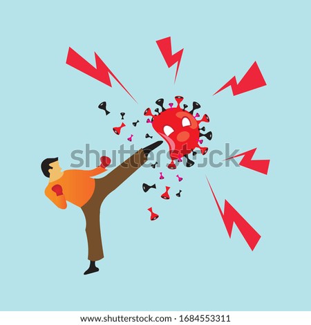 illustration vector graphic of Healthy man reflect Bacteria attack with kick. Concept illustration about boost Immunity with Workout.