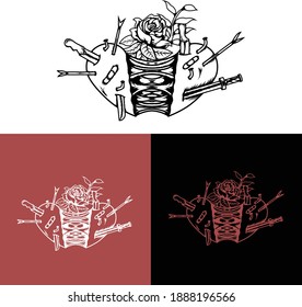 Illustration vector graphic of heart and rose have full pain. Good for cllothing line, design product, cover album, single, etc.