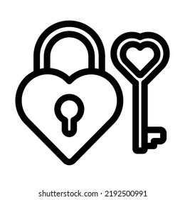 Illustration vector graphic of heartshaped padlock and key using outline style. Suitable for wedding events, apps, website projects and more.