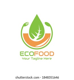 illustration vector graphic of  the herbal food logo, featuring green leaves and bowls and cutlery, perfect for food, restaurant, cafe, eco, botany, nature, etc