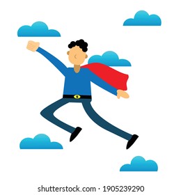 Illustration  vector graphic of a hero flying and ready to help at any time