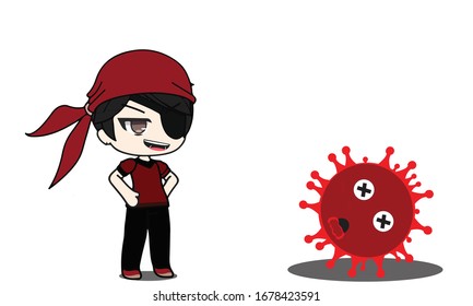 Ilustración vectorial gráfico de virus héroe vs corona
