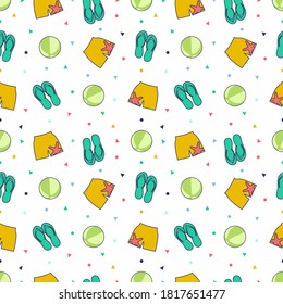 ilustración vectorial gráfico del icono de verano patrón sin soldadura con sandalias, pantalones e icono de bola