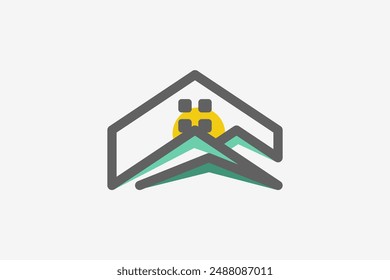Ilustración Vector gráfico de casa y montaña. Bueno para el logotipo