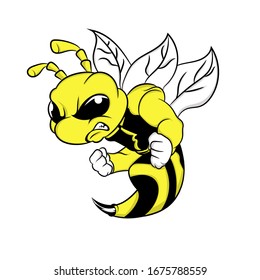Illustration Vector Graphic Of Hornet Showing Angry Face, Suitable For Manufacturing T-Shirt, Sticker, Drawing Book, Etc.