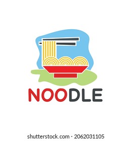 illustration vector graphic of hot delicious noodles taken with chopsticks from the red bowl, perfect for ramen, fast food, restaurant, resto, cafe, nutrition, product, etc.