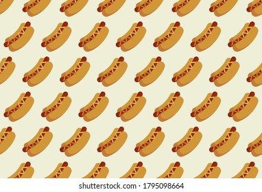 Illustration Vector Graphic Of Hot dog Seamless Pattern, Suitable For Background With Fast Food Theme
